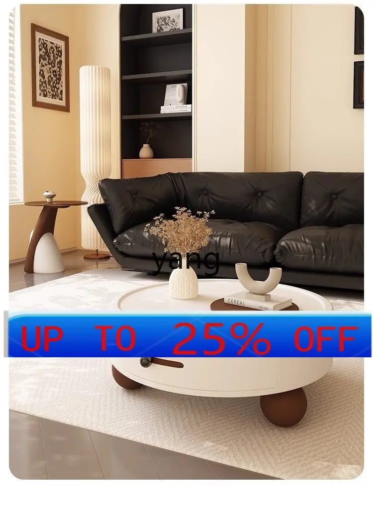 

LMM light luxury medieval cream wind coffee table living room household small apartment round coffee table