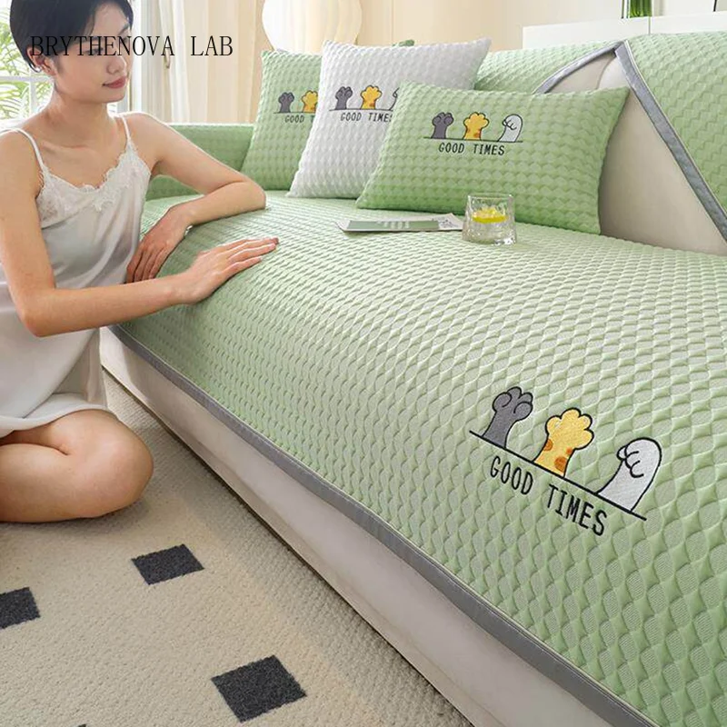 2026 New Summer Cartoon Ice Bean Sofa Cushion Solid Non-Slip Cover Sofa for Living Room Lovely Cooling Anti-scratch Couch Covers