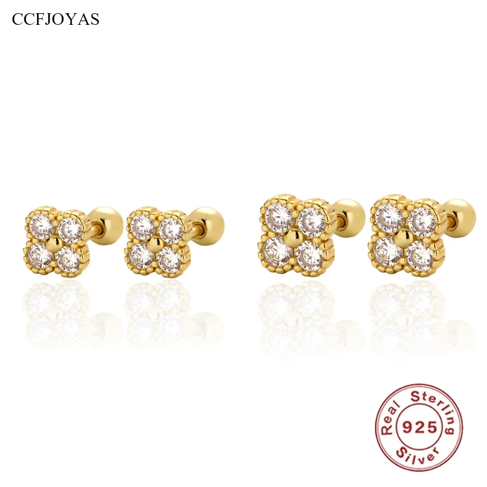 

CCFJOYAS 100% 925 Sterling Silver Retro Mini Cute Stud Earrings for Girl Simple INS Flower Studs Women Fine Jewelry Gift