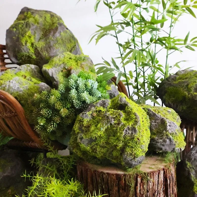 1 Piece PU Green Moss Simulation Stone Imitation Gypsum Photography Props Performance Decorations for Home Garden