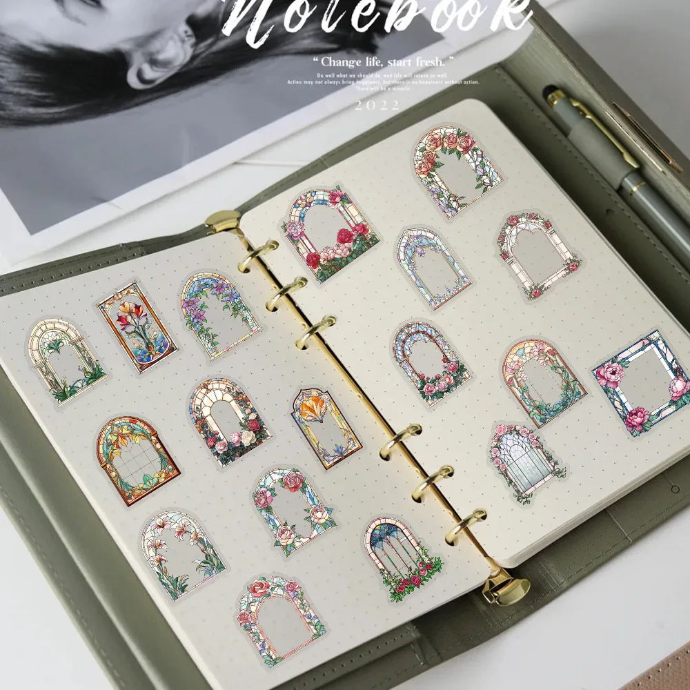 50Pcs Retro Flower Mirror Graffiti Transparent Stickers Decorative Water Cups Vases Guitar Laptop Scrapbook Waterproof Sticker