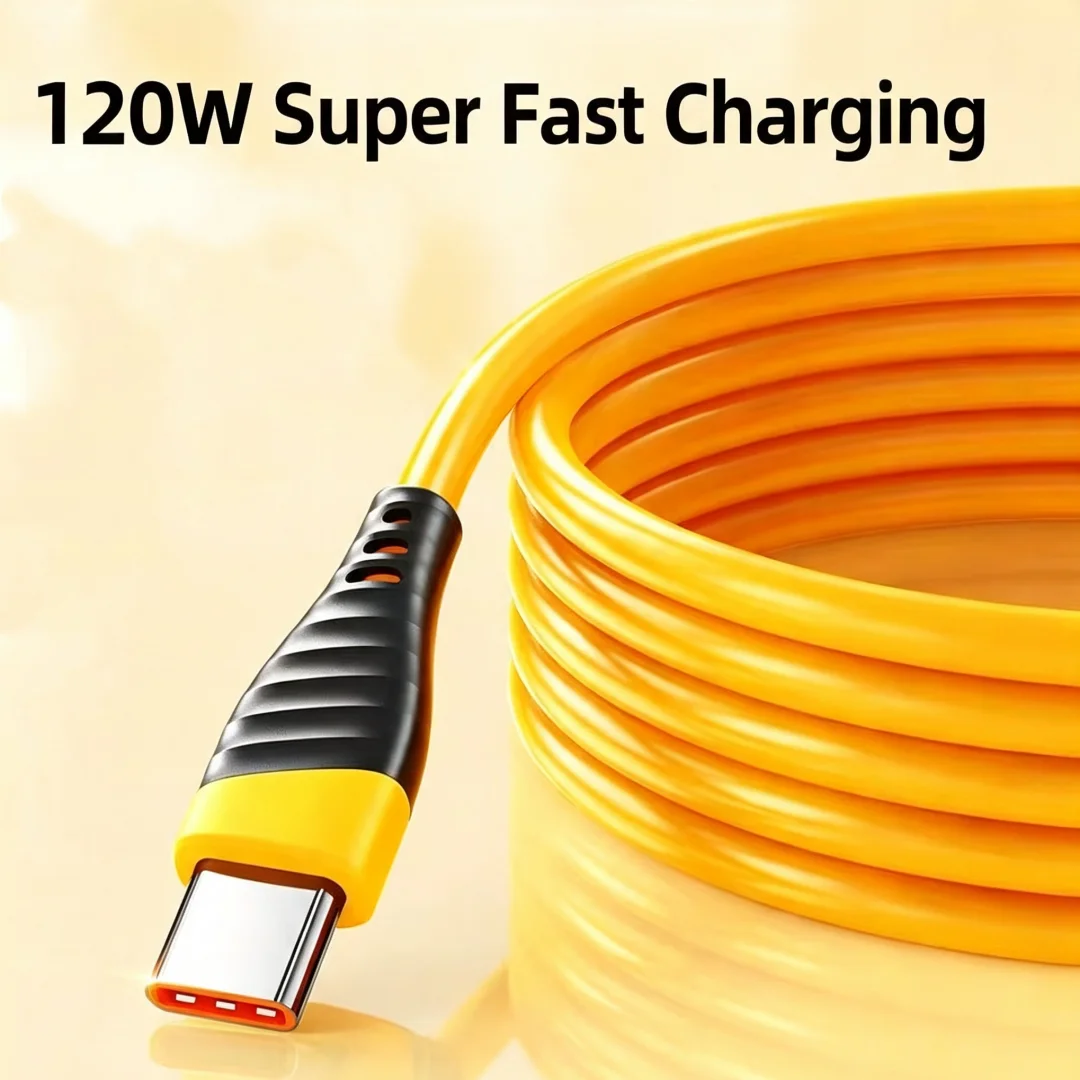 120W Super Fast Charging USB Type C Cable Soft Rubber Anti-break Charging Cord 1M 1.5M 2M High Current Quick Charge Wire