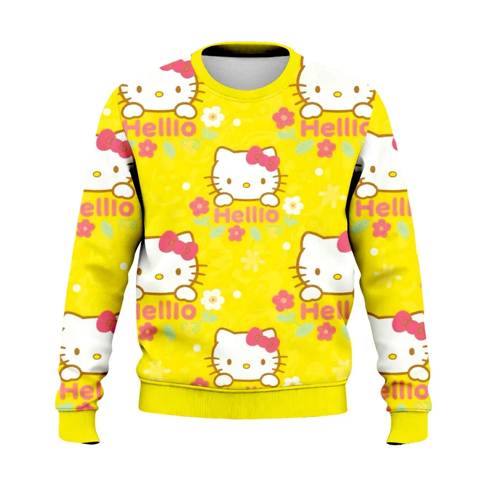 

Hello Kitty уродливый рождественский свитшот с принтом, женская уличная одежда Y2K, модные повседневные пуловеры, унисекс, желтый свитер с цветочным принтом