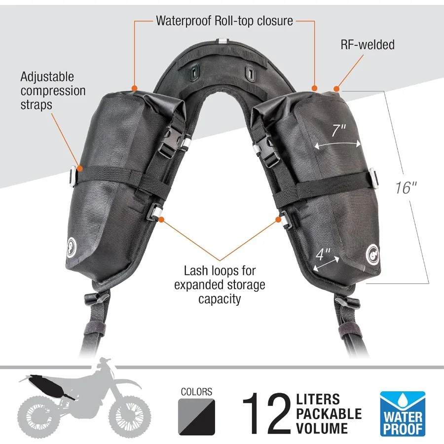 Saddlebag WaterResistant Minimalist Motorcycle Storage Bag for One or TwoDay Rides Perfectly Fits Any Dirt Bike Enduro A