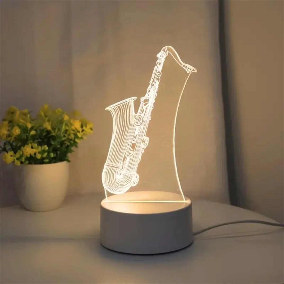 1pc Musical Instruments 3D Night Light, 3D Optical Illusion Lamp With Touch, 7-Color Changing Ambient Light For Bedroom