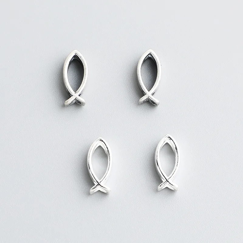 1pc 100%925 Sterling Silver Simple Fish Beads 10.5x5mm Red Strings Bracelets Earrings Silver Spacers DIY Jewelry Accessories