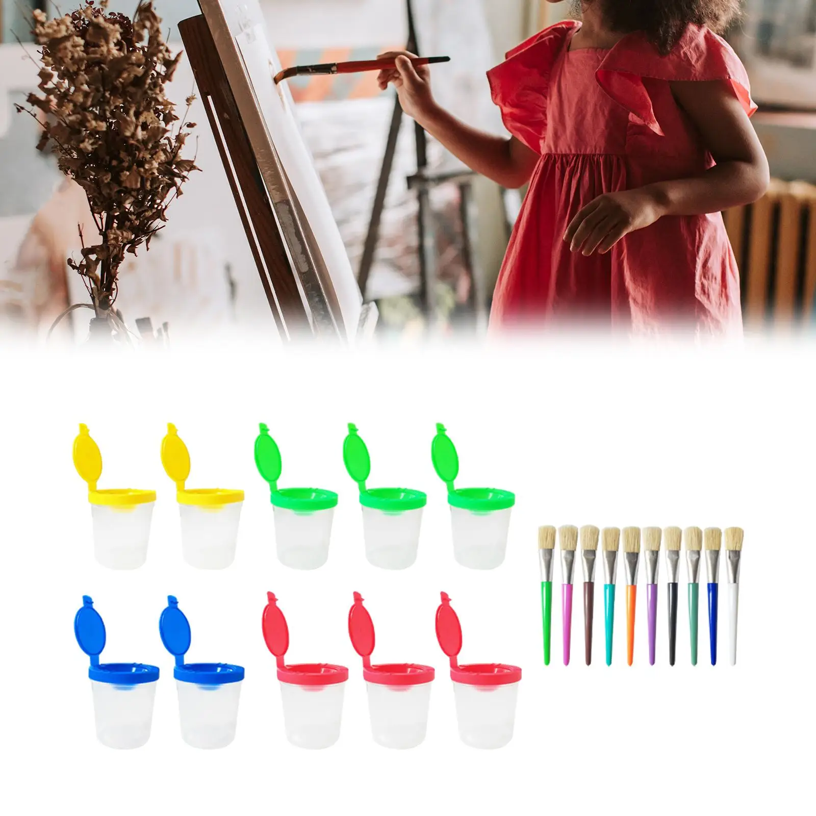 

Anti Spill Paint Cup and Brush Set Tools for DIY Project Crafting Beginners