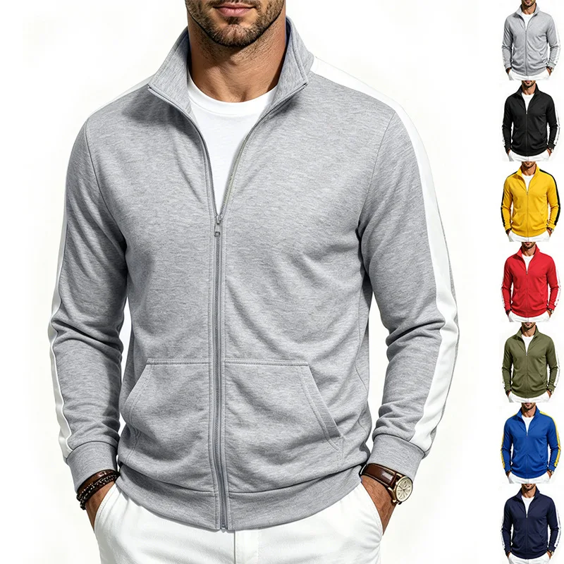 Men's Autumn Casual Jacket Loose Fit Stand Collar Zip Up Windbreaker Jacket Contrast Color Streetwear Coat Commuting Outerwear