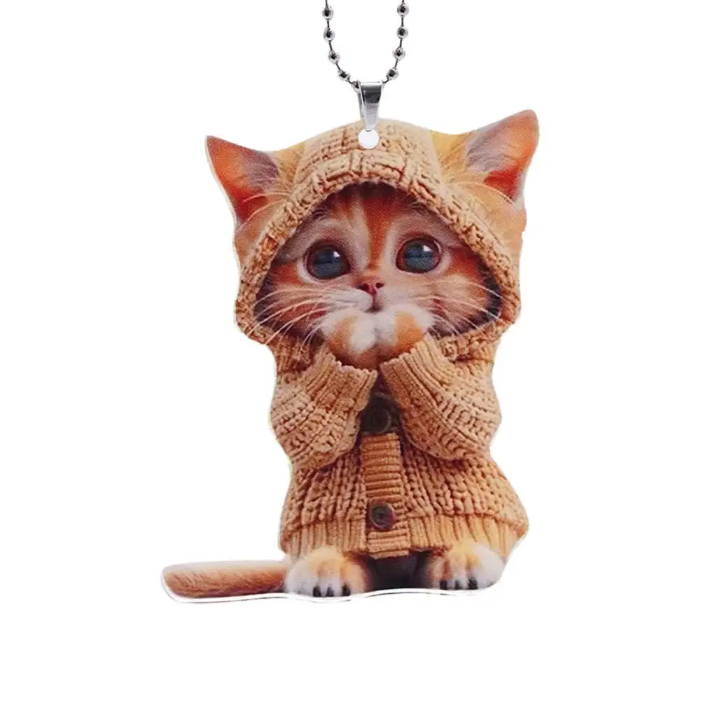Cat Animal Pendant Hanging Ornament with Lanyard Easy to Hang 2D Flat Adorable Animal Rearview Mirror Car Mobile Keychain