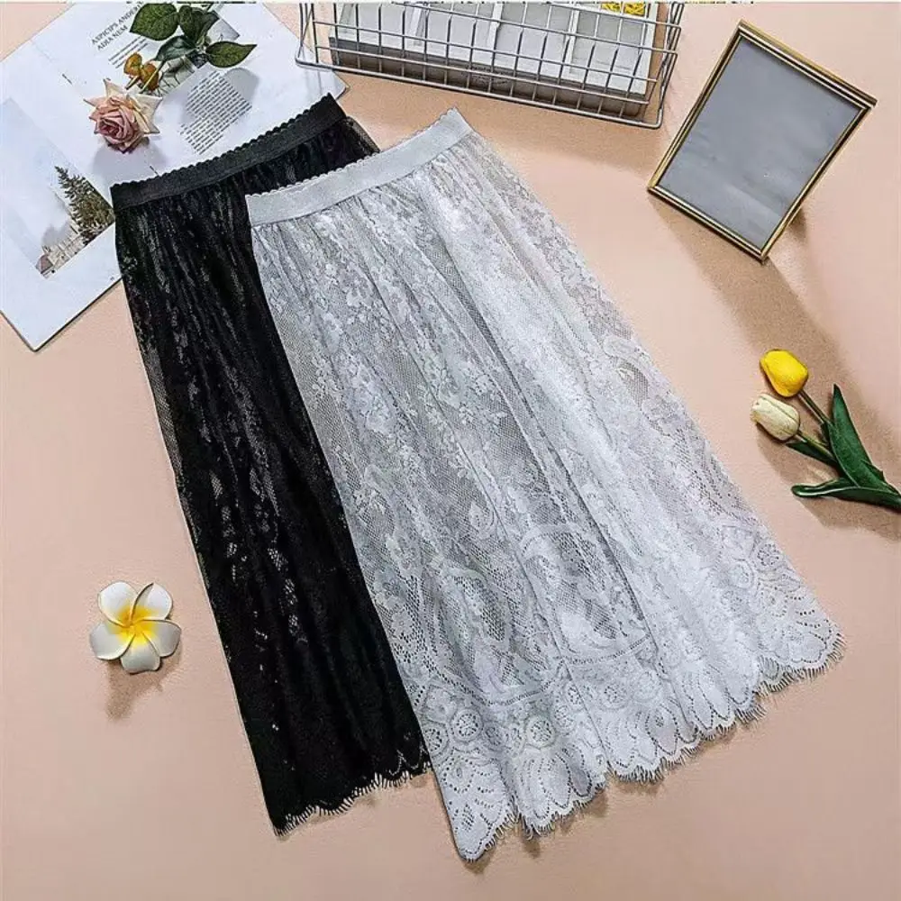 Flower Lace Underskirt Slips Anti-glare 75cm Mesh Underskirt Slips Dress Hight Waist Cheongsam Lining Petticoat Women Commuting
