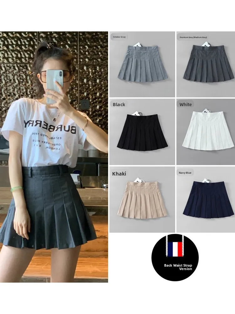 

High Waist A-Line Skirt Women's Summer Cotton Pleated Anti-Light College Style Slimming Belted Short Skirt