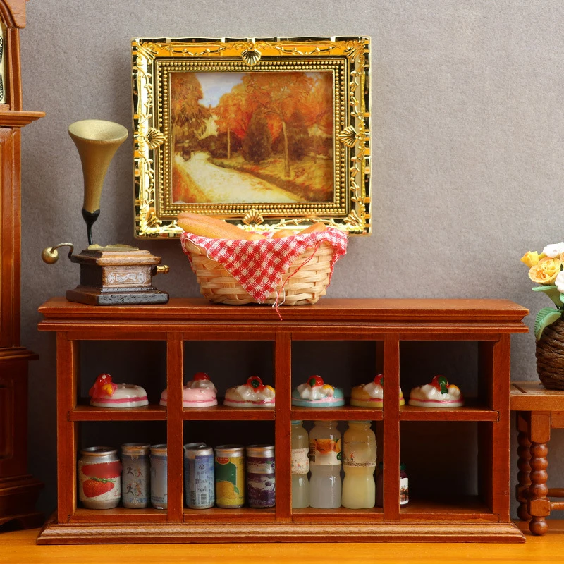 1:12 دمية مصغرة عرض خزانة كعكة المشروبات خزانة الأثاث نموذج ديكور لعبة بيت الدمية الملحقات