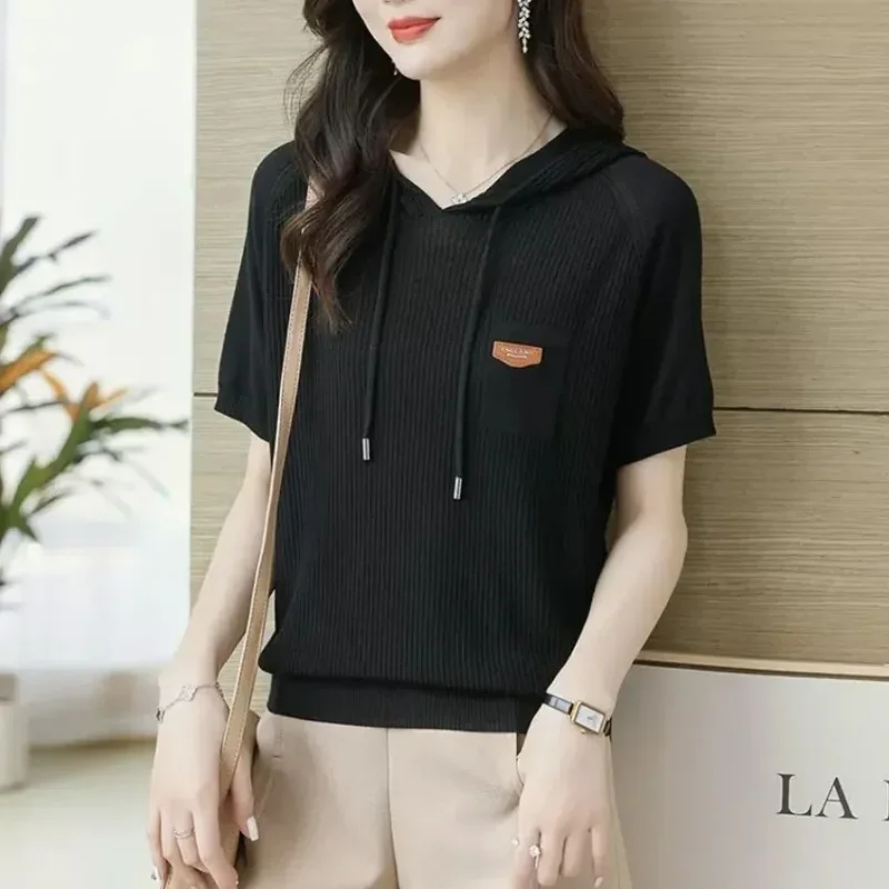 Hooded Sweatshirt Women's New Summer Versatile Solid Color Loose Foreign Style Hooded Thin Top