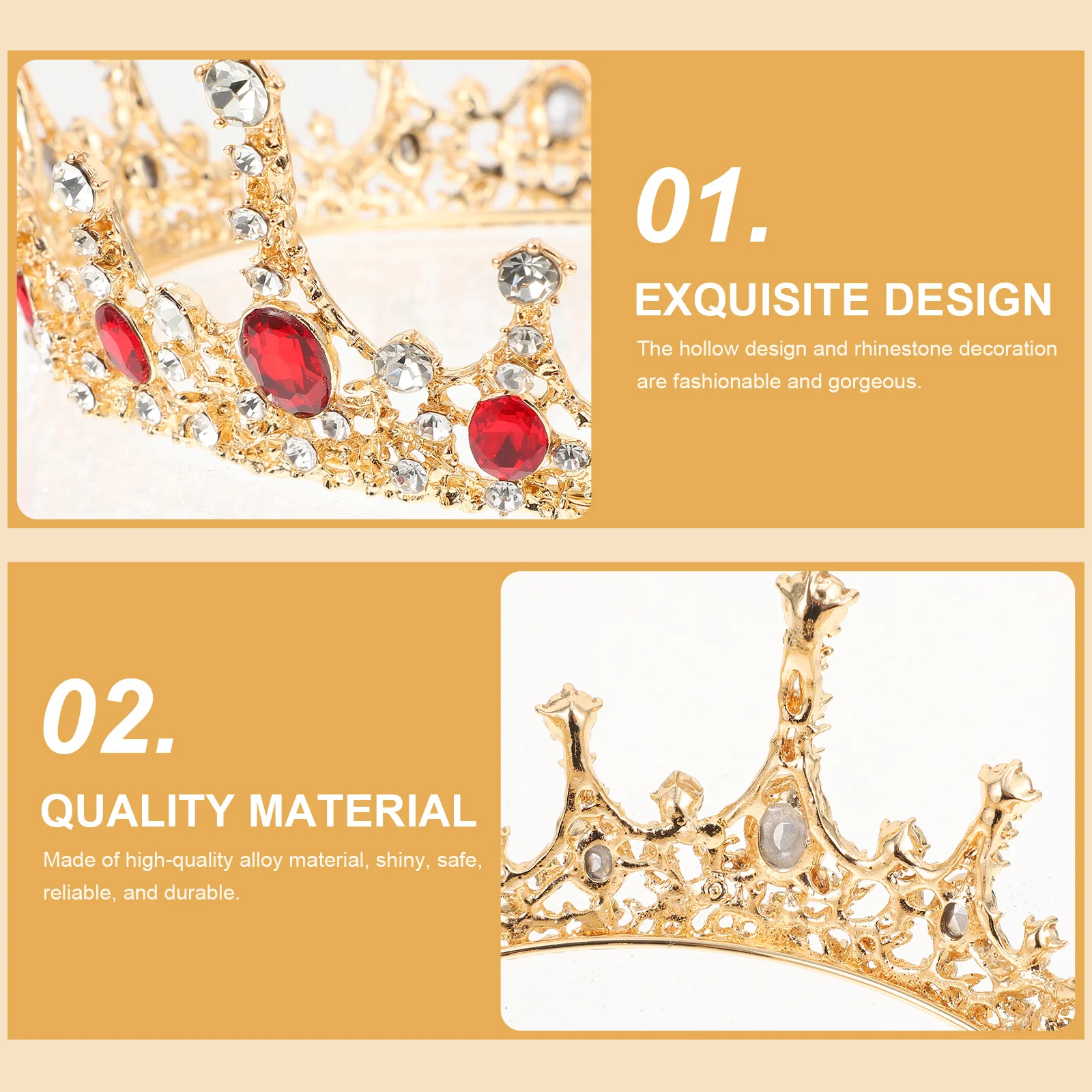 1Pcs Crystal Wedding Crown Bridal Baroque Style Round Shape Perfect for Anniversary Costume Party Bridal Wedding Crown
