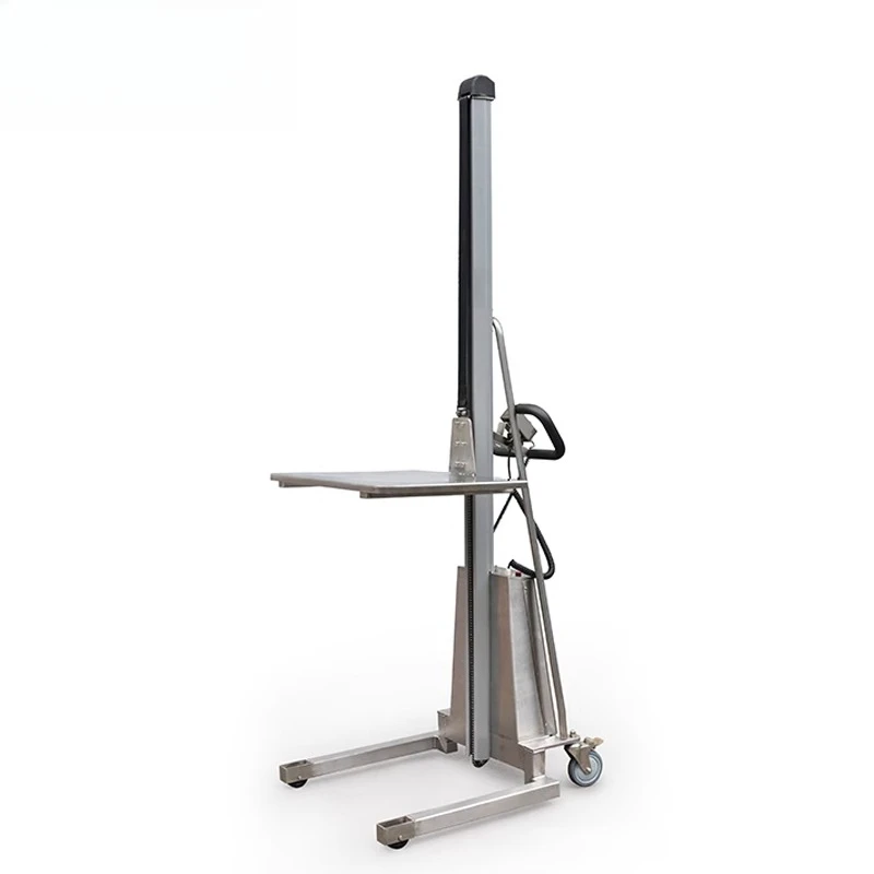 Movable Portable Mini Durable Stainless Steel Stacker Forklift Suitable For Warehouse Small Goods Stacking Material Handling Job