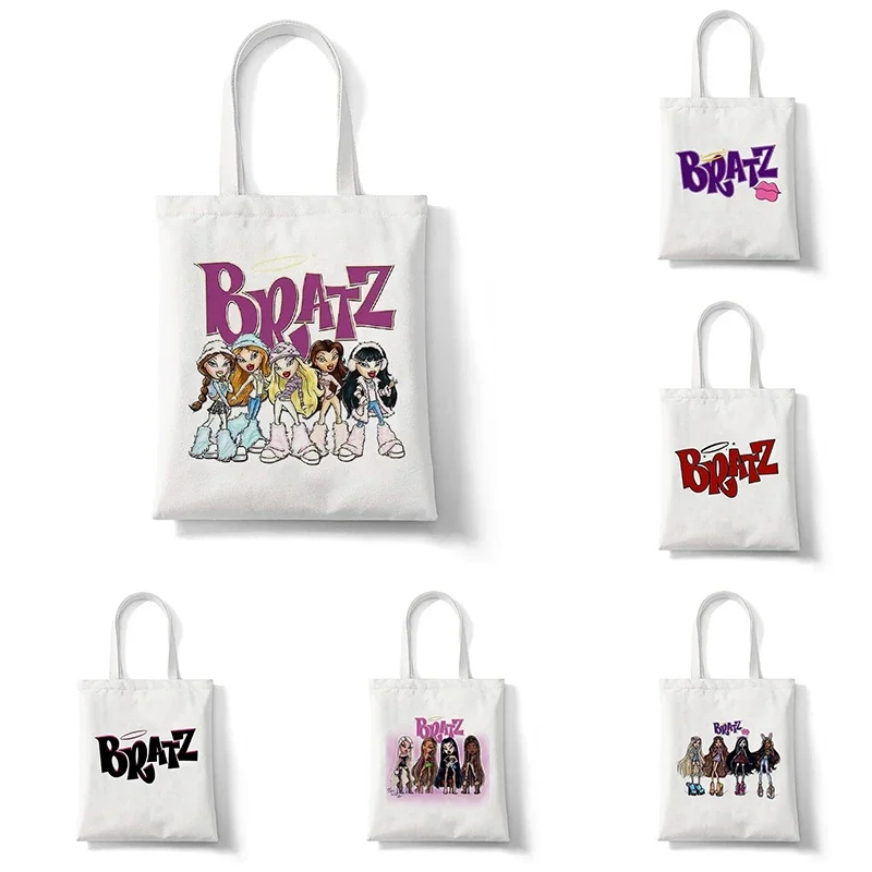 Kawaii Bratz Letter Women Bag Shopping Canvas Aesthetics Tote Bag Casual Large-capacity Ulzzang Harajuku Funny Y2k Shoulder Bags