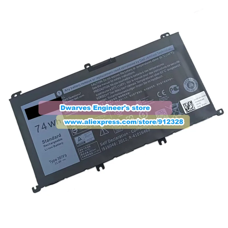 Original  11.1V 11.4V 74Wh 357F9 Battery For Dell Inspiron 15(7559) 15-7559 15-7557 7557 7559 7566 7567 I7559-763BLK P65F001