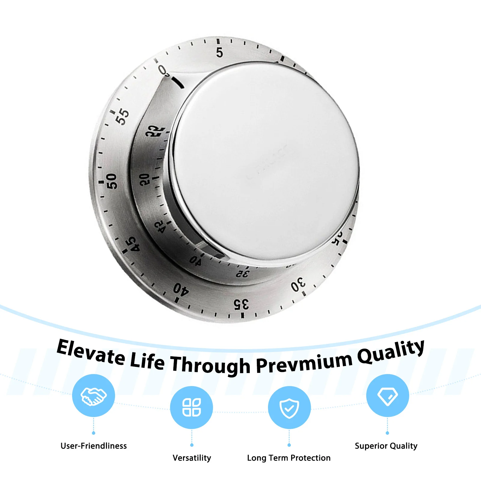 Magnetic Kitchen Timer Stainless Steel for Baking Cooking Study Time Management UFO Shape Mechanical Countdown Clock Silver