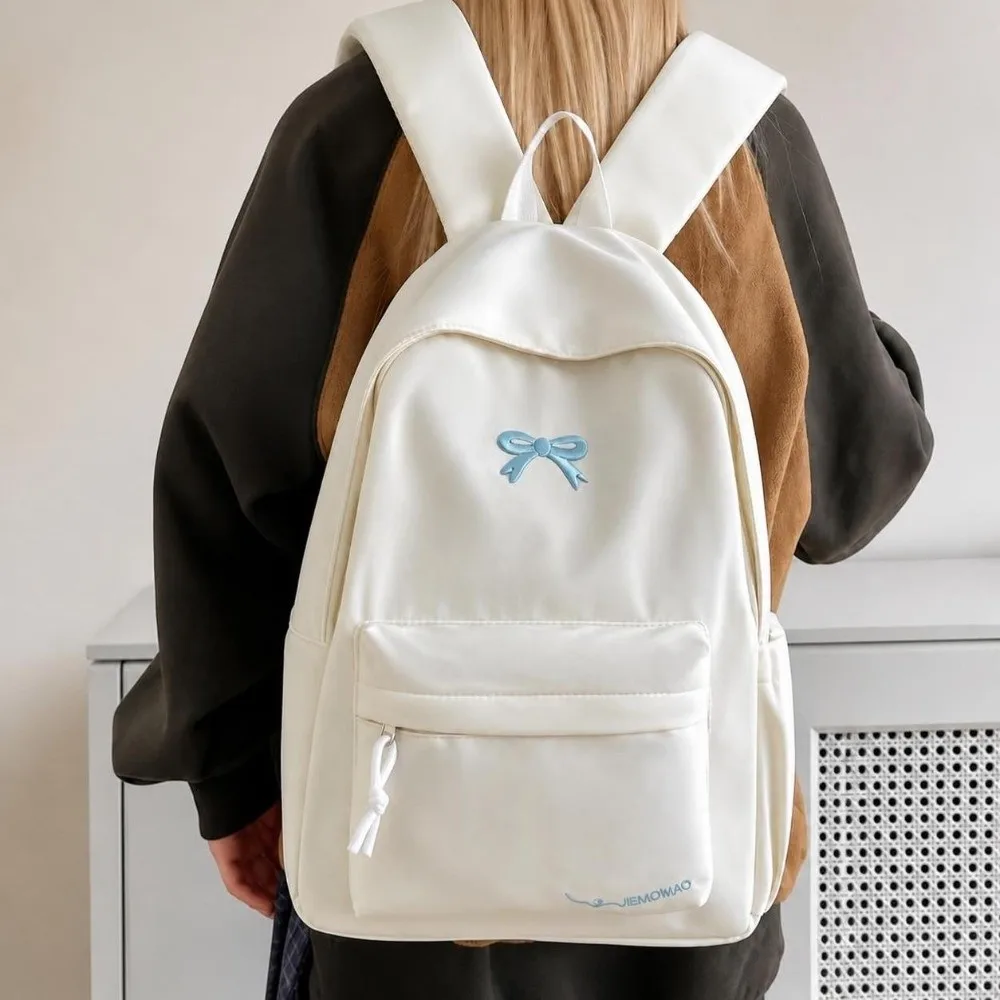 New Casual Bow Embroidered Backpack Simple Versatile School Bag Large Capacity Shoulder Bag for Students