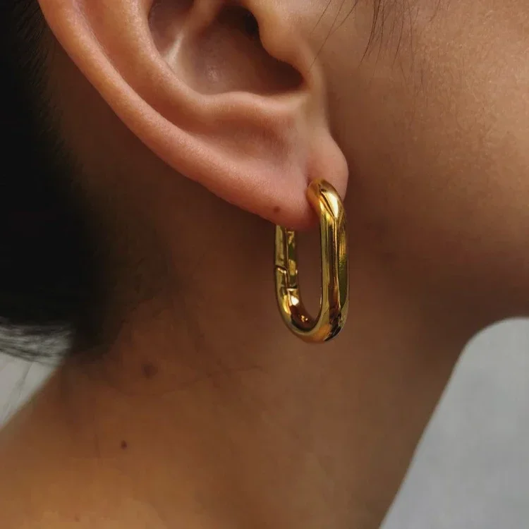 

New Fashion Designer Brand Simple Gold Silver Rectangular Earring Women Jewelry Trendy