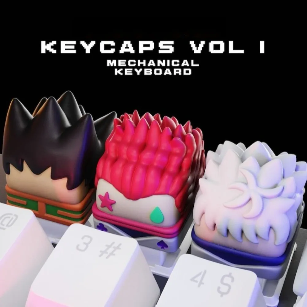 Anime Character-Themed Custom Keycaps, Chibi-Style Design, universal Cross-Shaped Switches, Perfect as a Birthday Gift.