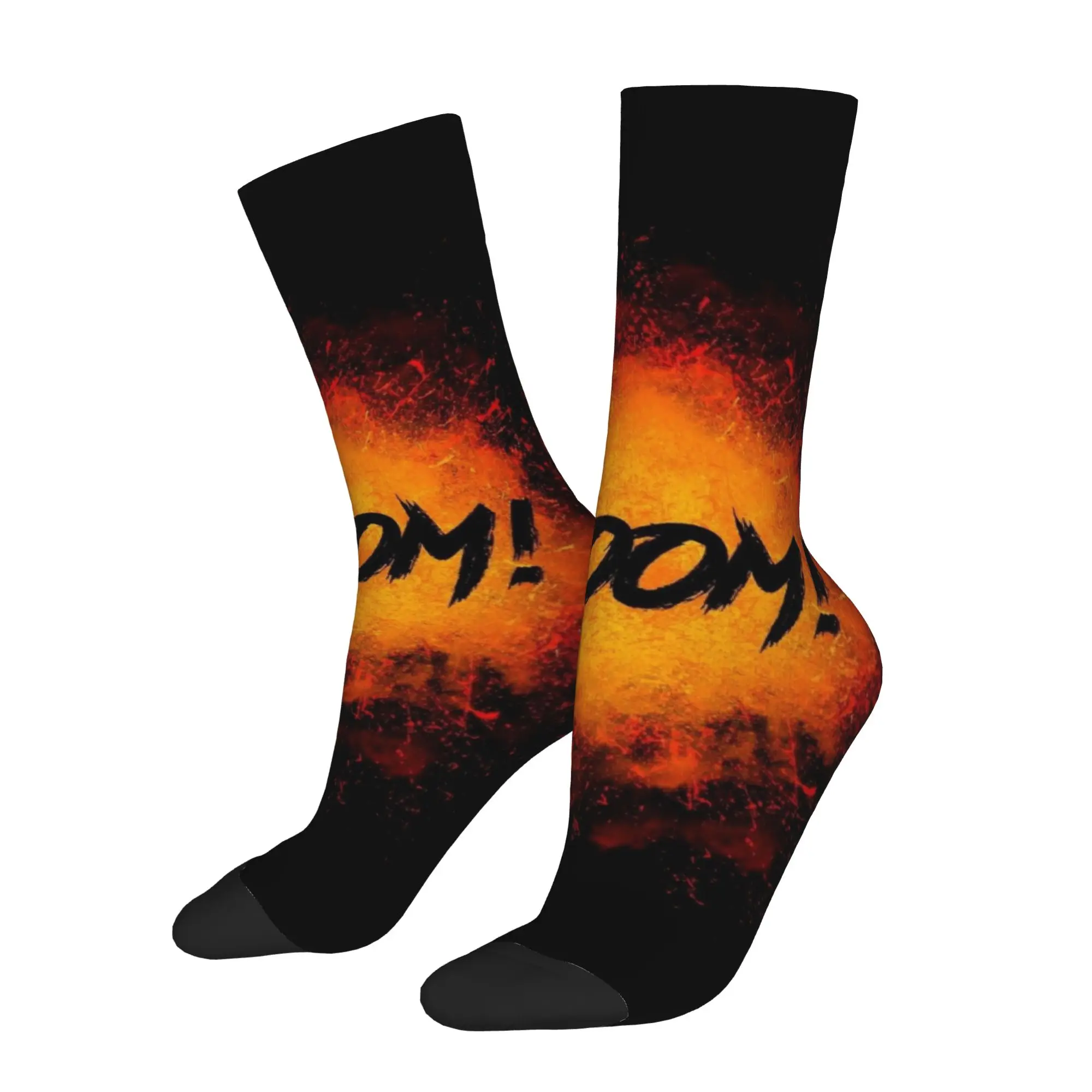 1 Pair Funny Sock  Boom Explosion Fire Burst Poster Vintage Seamless Pattern Printed Men Socks Casual Men's Socks