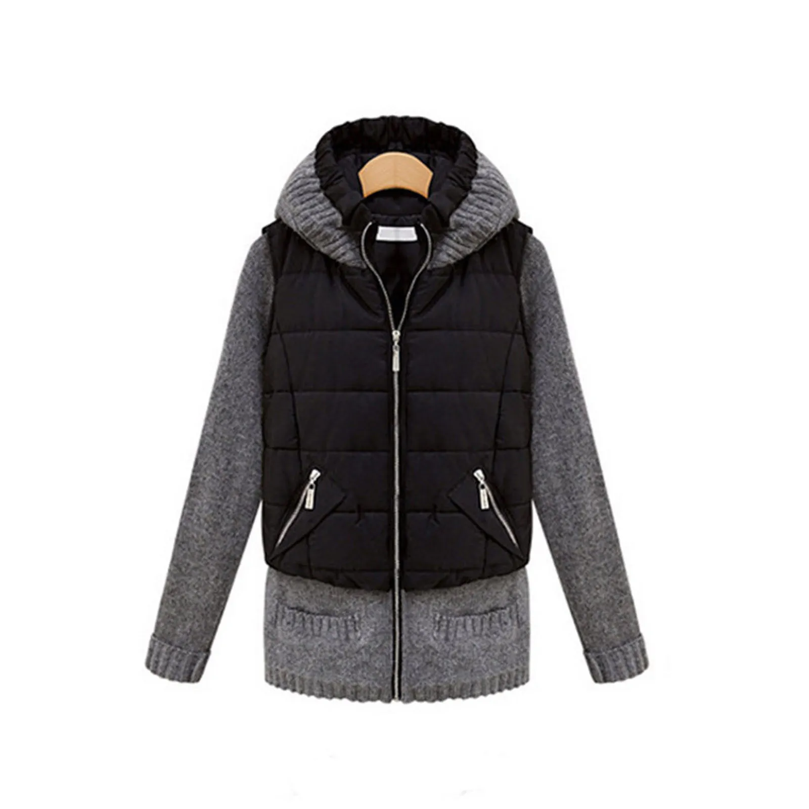 Women's Hooded Fashion Wool Stitching Jacket Short Winter Jacket Women Coat Streetwear