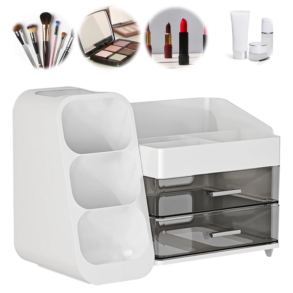 

Пластиковый настольный органайзер для косметики с выдвижными ящиками, пылезащитный контейнер для хранения косметики, витрина для косметики для офиса и ванной комнаты