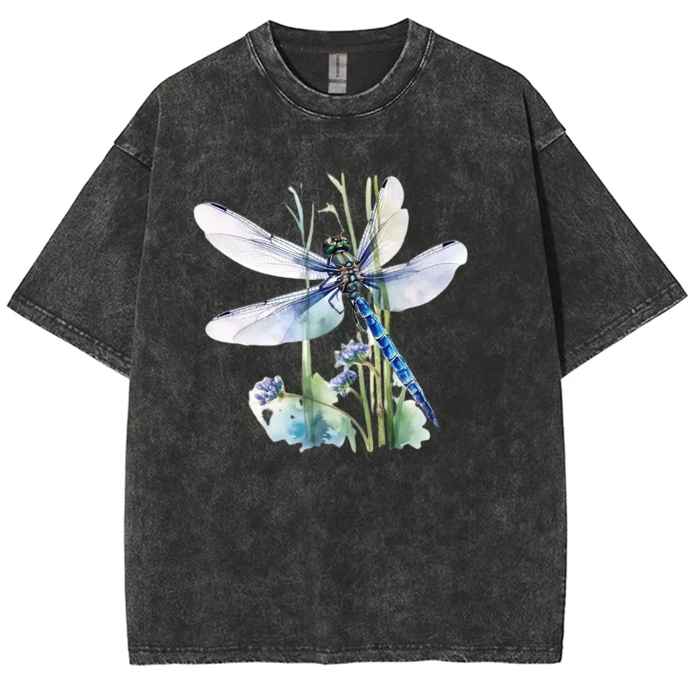 

Women's T-Shirt Black Oversize 2025 Summer Dragonfly Print Crew Neck Top Y2K Unisex Funny Casual Retro Short Sleeve