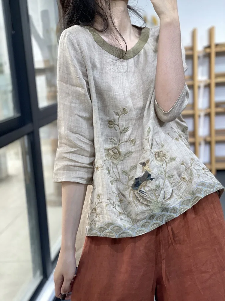 Oversized Summer Floral Embroidery Shirts Tops Women Loose Pleated Fashion Ladies Blouses Casual Woman Shirts