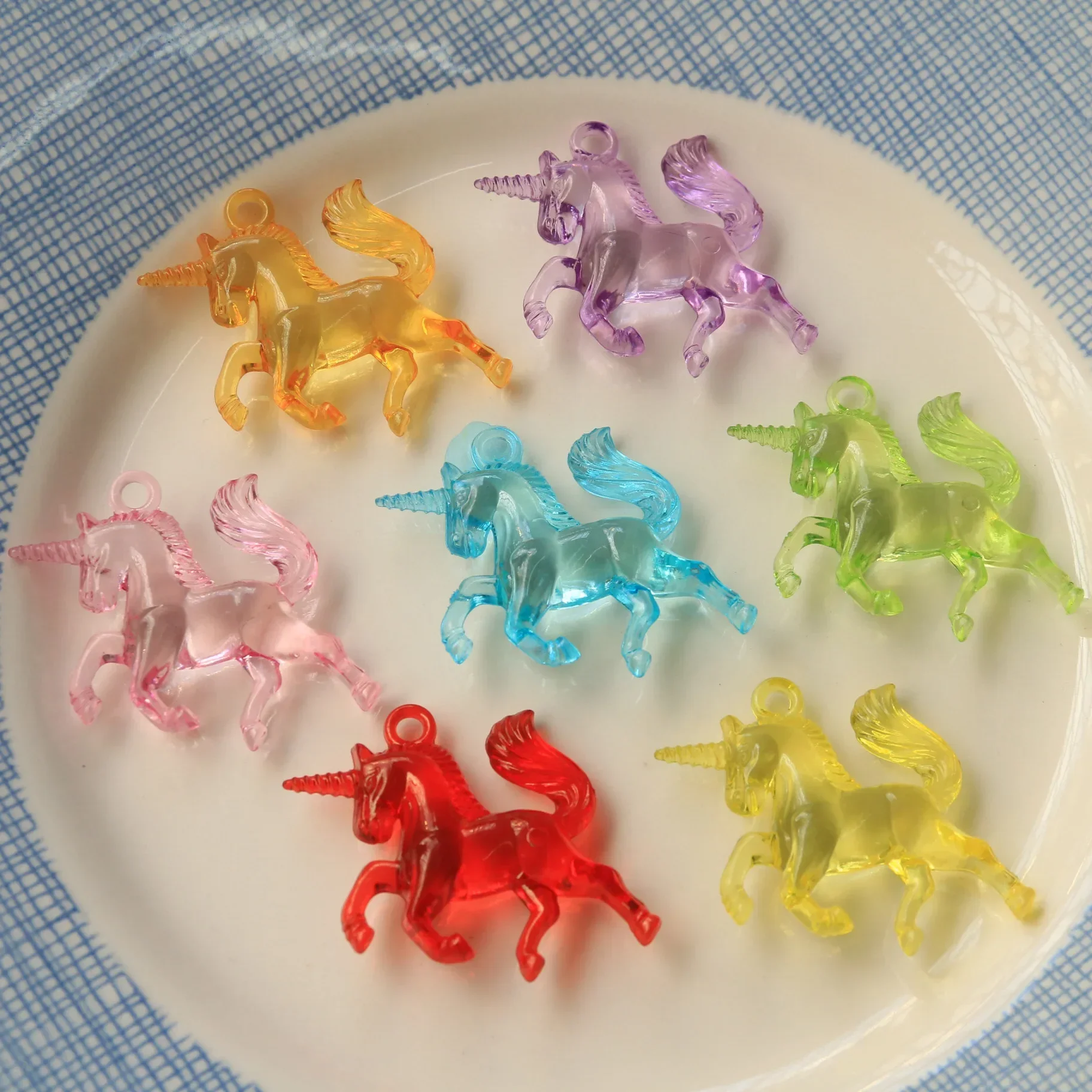 10pcs cartoon transparent color kawaii cute unicorn figurines diy acrylic earrings hair accessories material