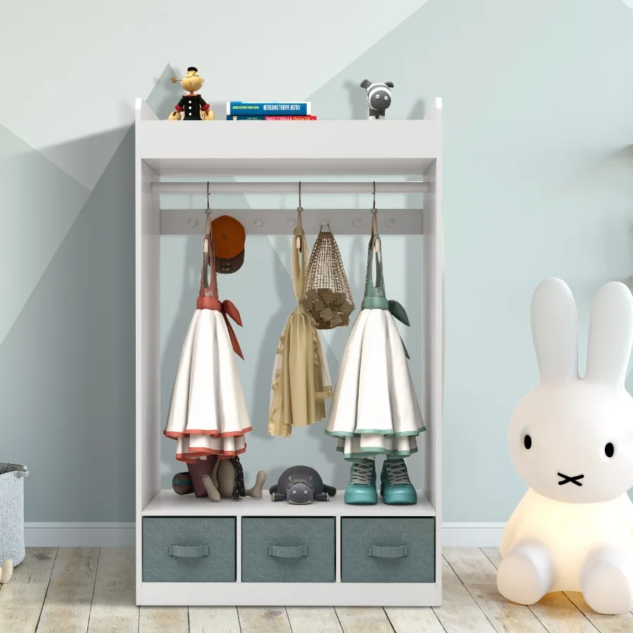 

Costume Organizer Costume Rack Armoire Open Hanging Armoire Closet with Mirror-WHITE