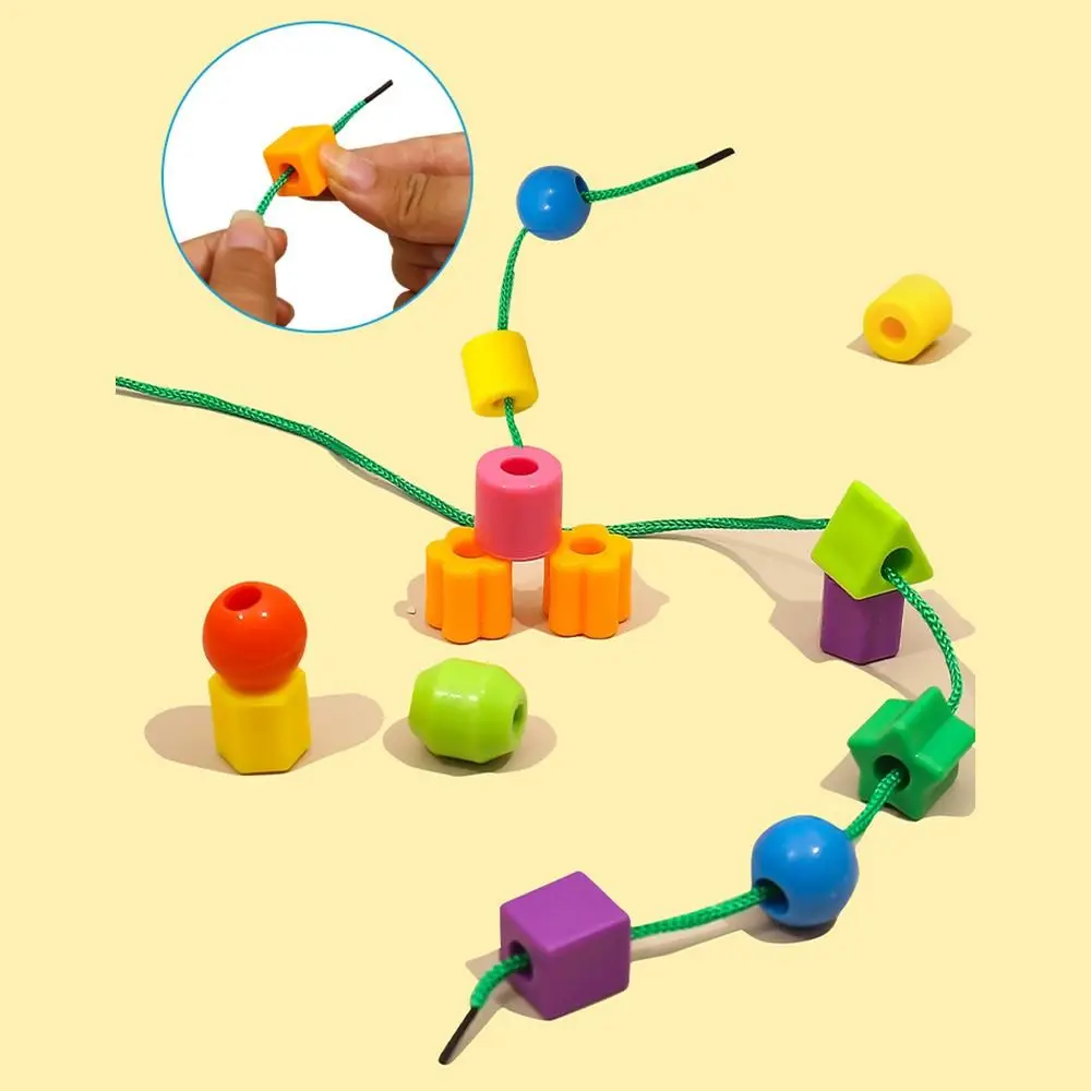 48/100/160PCS Multicolor Montessori Threading Beads Toy Building Blocks Geometry Shape DIY Beaded Game Plastic Bracelet Toy