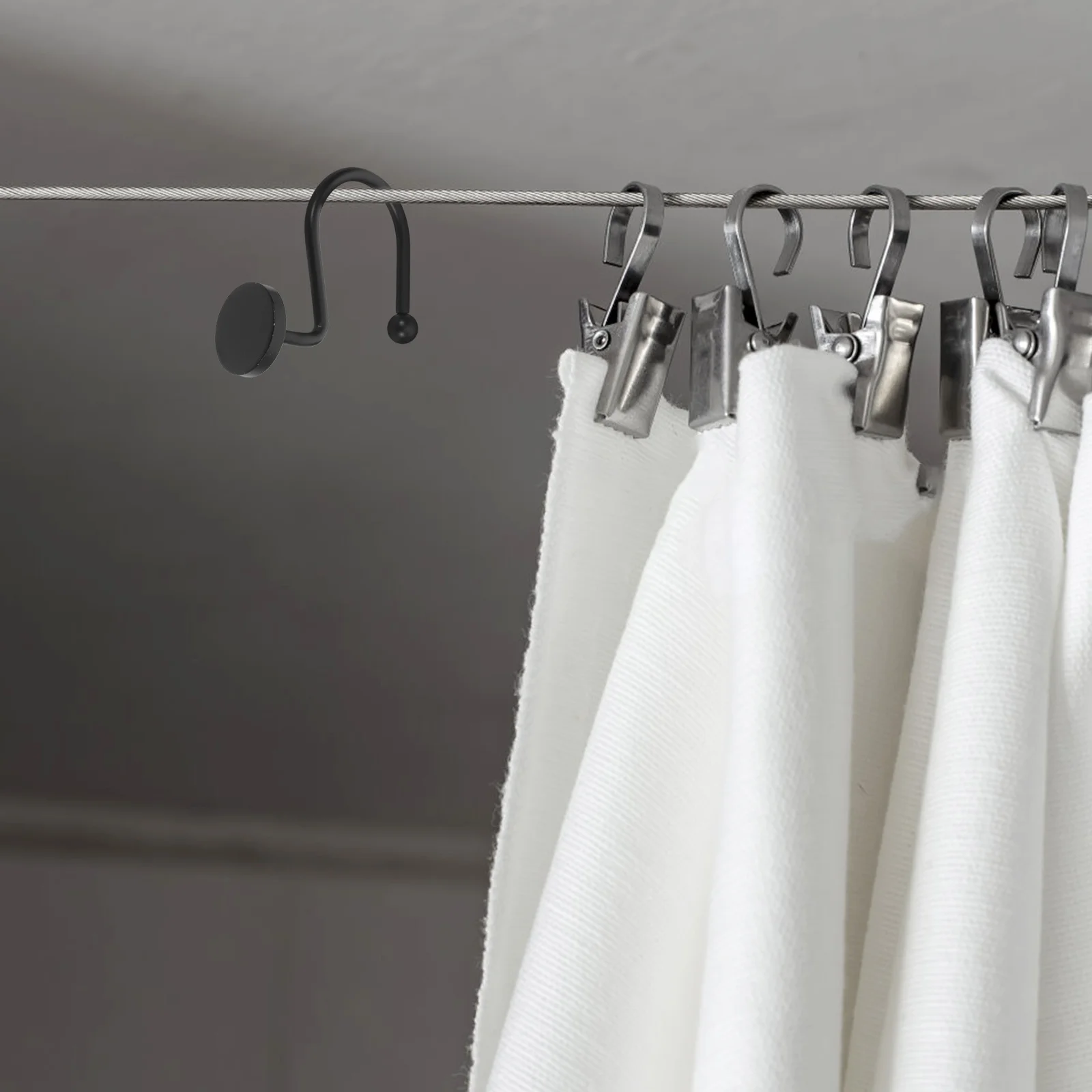 

24Pcs Metal Shower Curtain Hooks Decorative Heavy Duty Bathroom Hangers Smooth Round Rings Iron Shower Curtain Hook