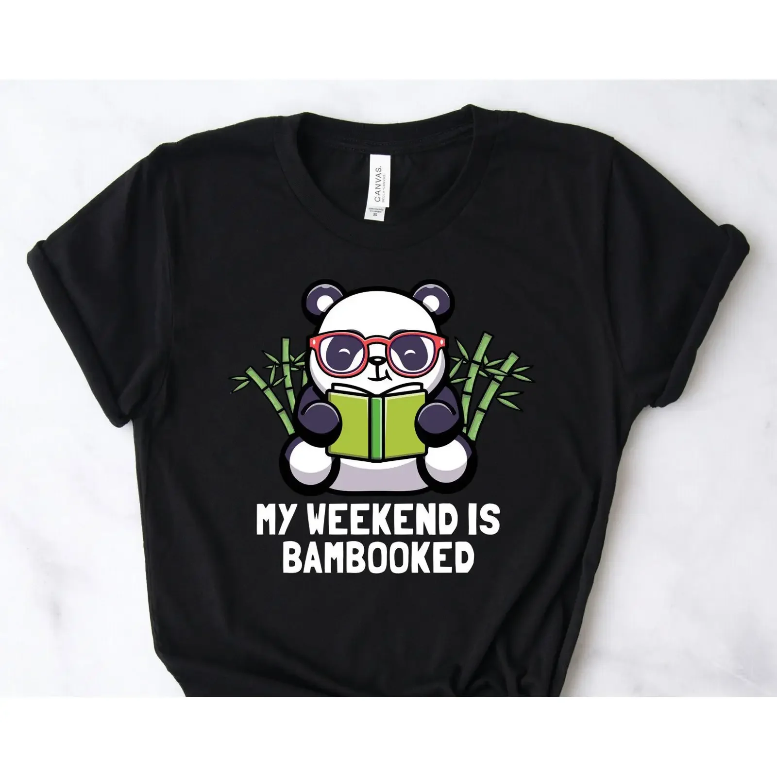 Weekend is Bambooked Panda T Shirt Reader Book Lover s Reading vintage Washed fashion designer clothes Comfortable Stretched
