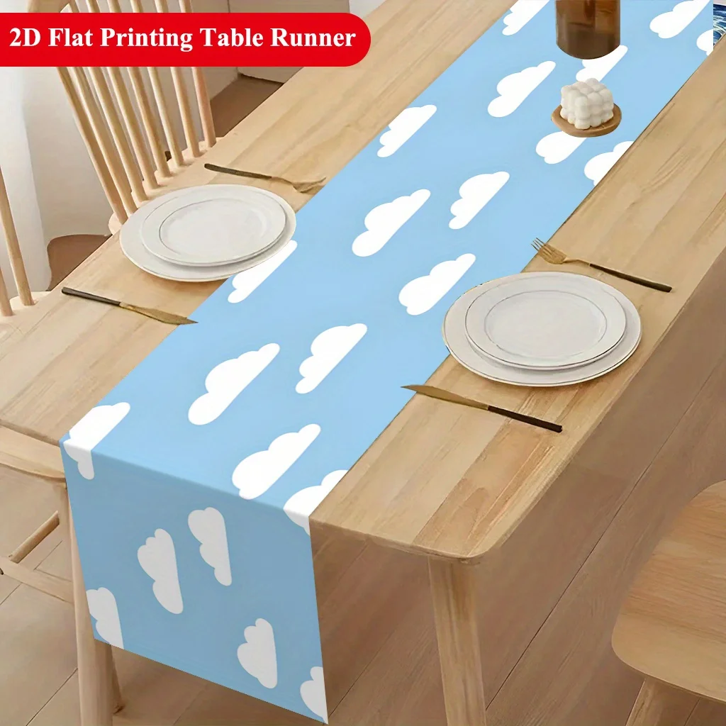 One 2D Tablecloth/Polyester/Rectangular/Blue Sky with White Clouds/Suitable for Dining Tables/Coffee Tables/Home Party Decoratio