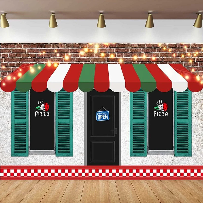 Pizza Store Photography Backdrop Pizzeria Shop Brick Wall Baby Shower Portrait Background Birthday Party Decoration Background