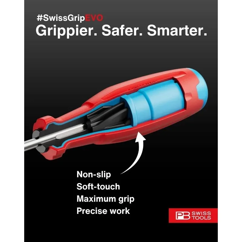 PB Swiss Tools SwissGrip Evo High Torque Screwdriver Slotted Phillips Torx Rainbow Color Code Anti-Slip For Laptop Machinery Rep