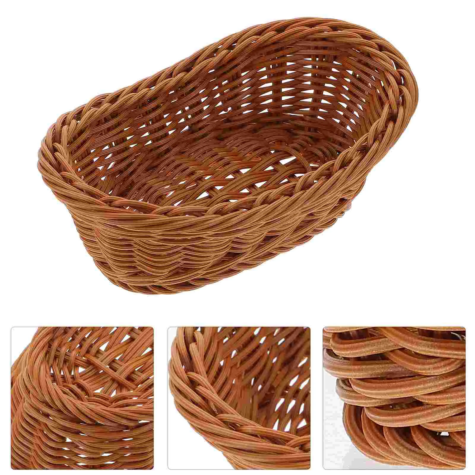 

2 Pcs Basket Imitation Rattan Bread Serving Tray Food Display Baskets Brown for Table Decoration Small