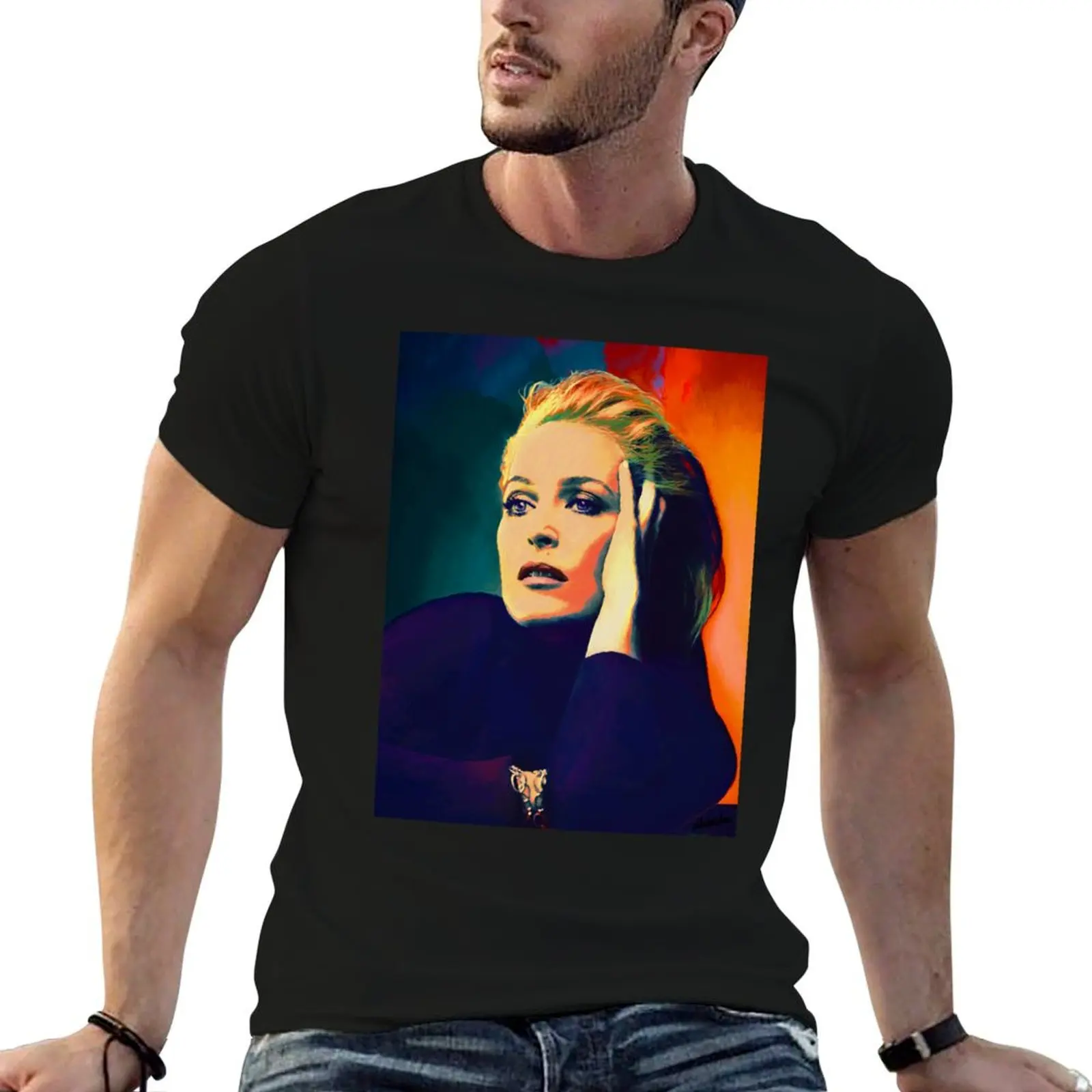 جيليان أندرسون ملصق بألوان زيتية تي شيرت تي شيرت رجل عادي تي شيرت جرافيك تي شيرت #4