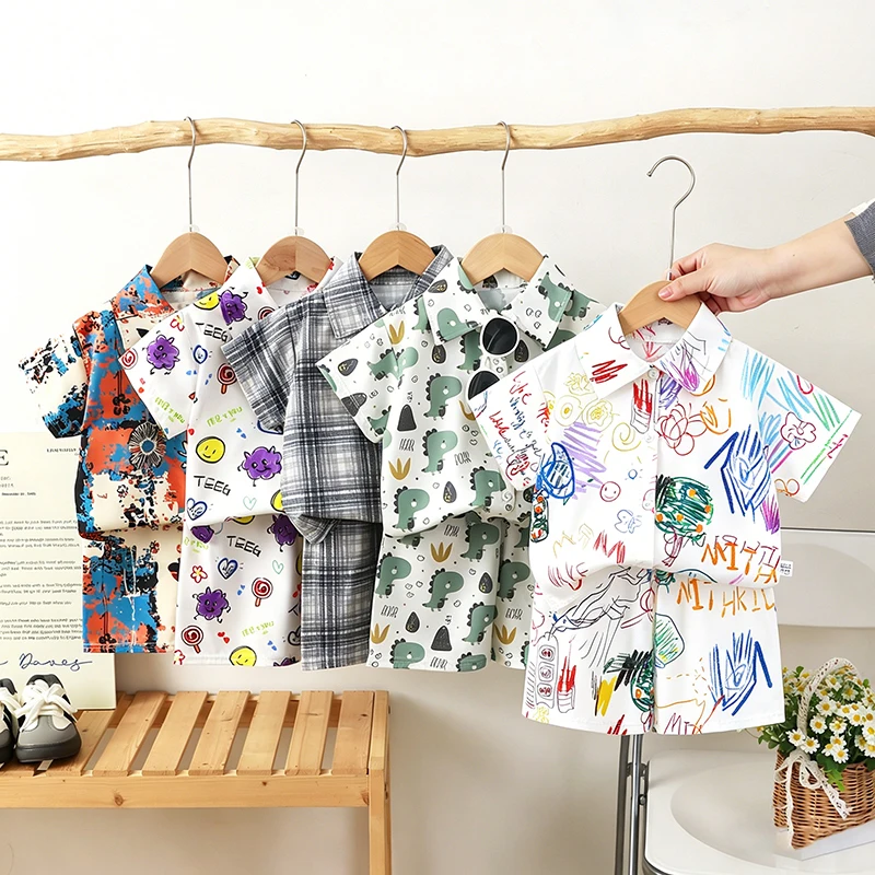 Conjunto de ropa para niños 2PS, camiseta para hombre/niña + pantalones cortos, traje deportivo informal de algodón con dibujos animados para niños, ropa para niños
