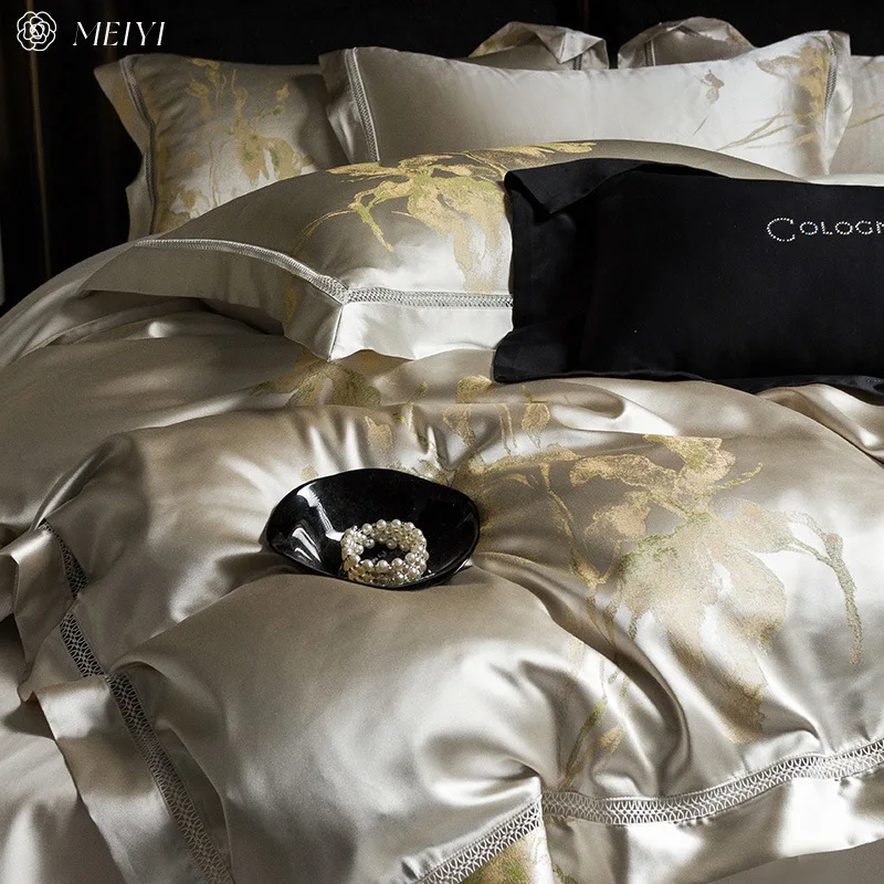 high-precision brocade bed four-piece set of pure cotton 100S light luxury bed sheet quilt cover sleeping naked high-end cotton
