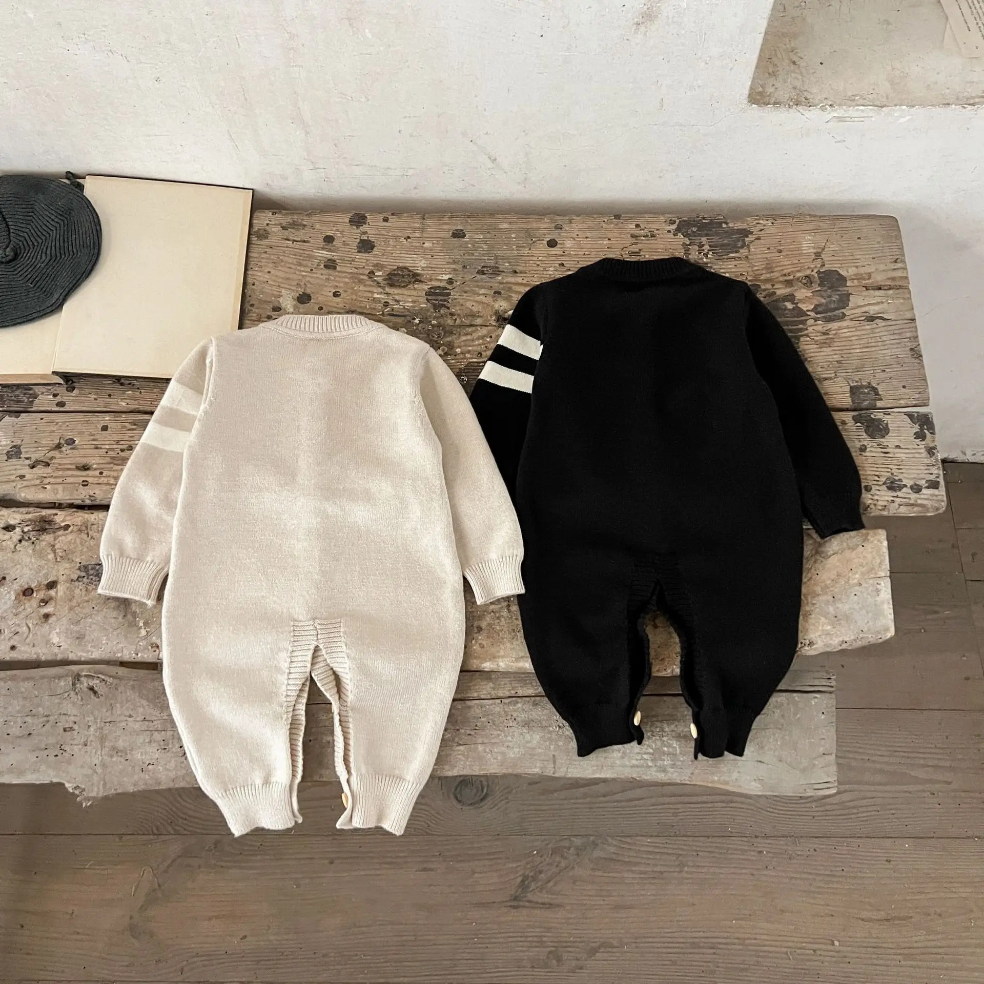 Baby Pure Knitted Solid Embroidered Romper Korean Style Infant Autumn Winter Outfit Boys Girls Ins Popular Kids Outfit Outwear