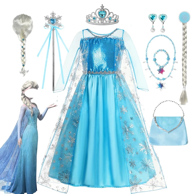 Girls Snow Queen Elsa Kids Costumes For Girl 2024 Carnival Party Prom Gown Robe-Playing Children Clothing Frozen Princess Dress