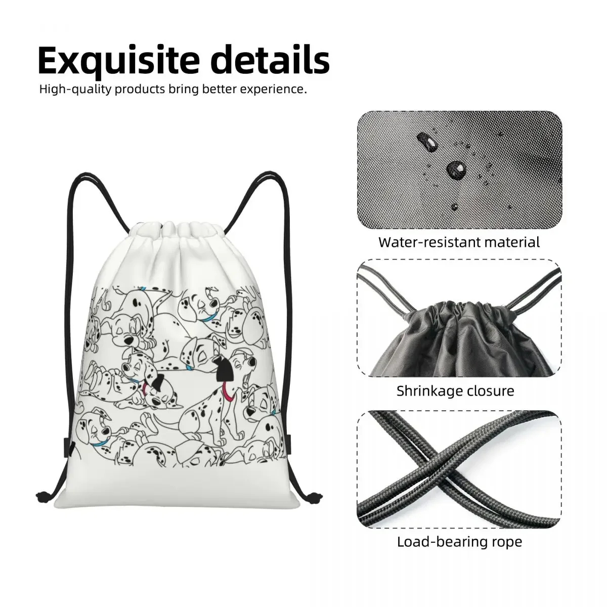 Custom Funny Sleeping Dalmatians Dog Drawstring Bag for Shopping Yoga Backpacks Women Men Cartoon Dog Sports Gym Sackpack