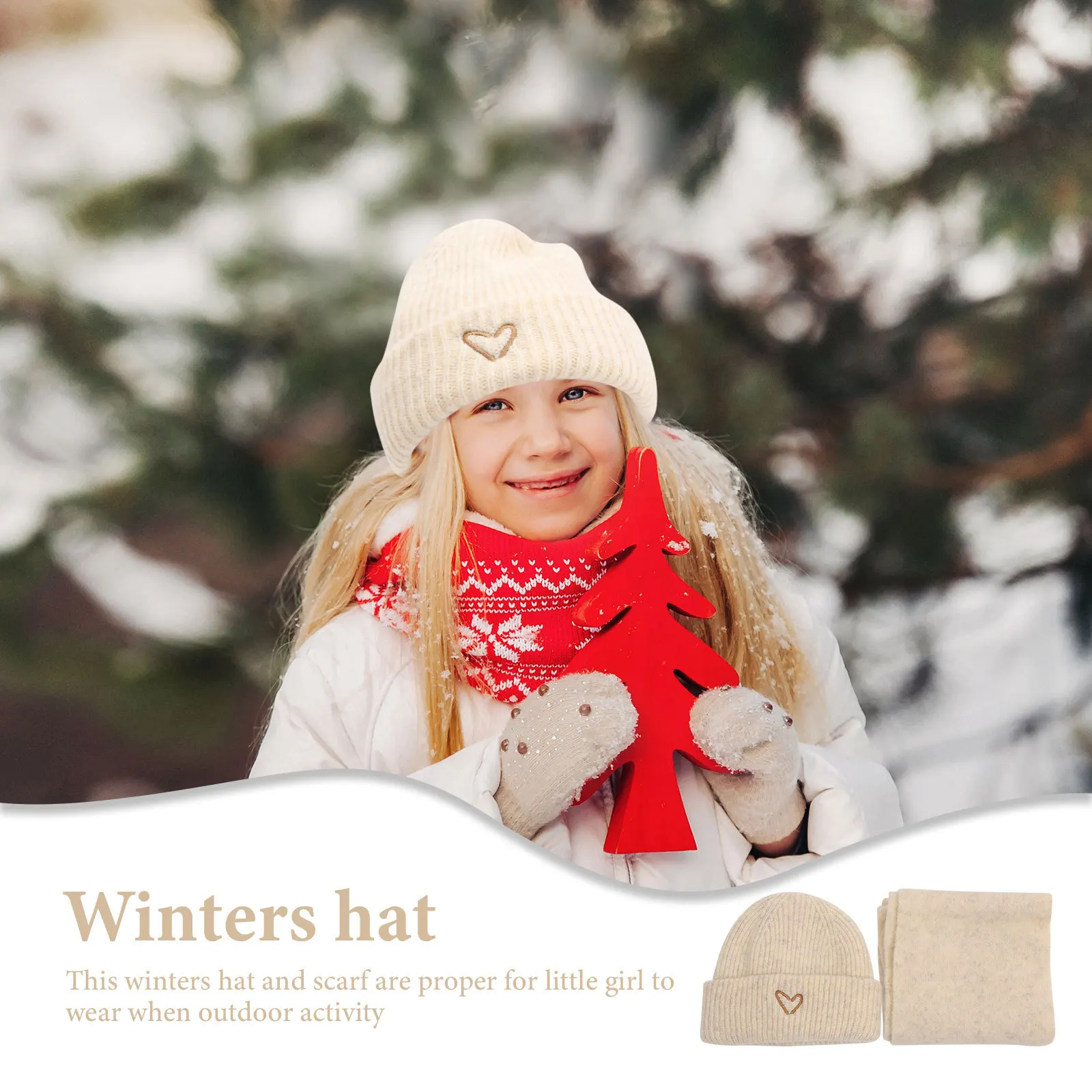 

1Set Little Girl Winters Warm Hat Scarf Embroidered Heart Simple Wear Delicate Skin Friendly Warm Hat Winters Scarf