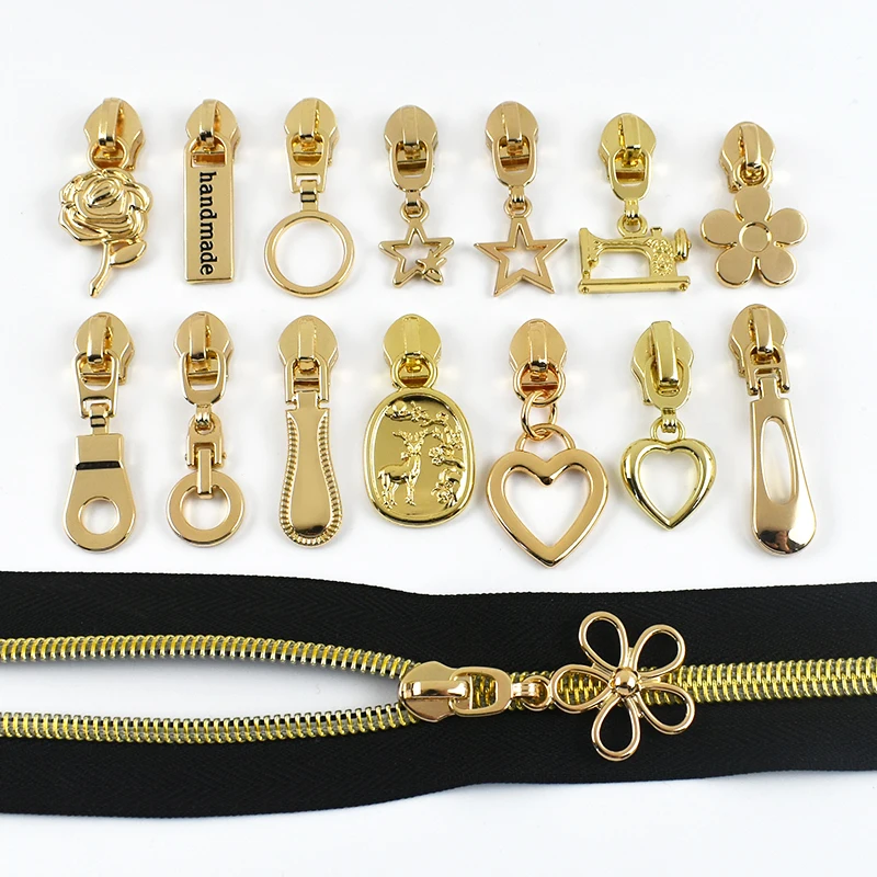 Meetee 5-20P حقيبة سحاب مجتذب 5 # سحابات ذهبية لخياطة شريط النايلون الرمز البريدي Cierre Ziper استبدال الإغلاق السحابات المؤشر #3