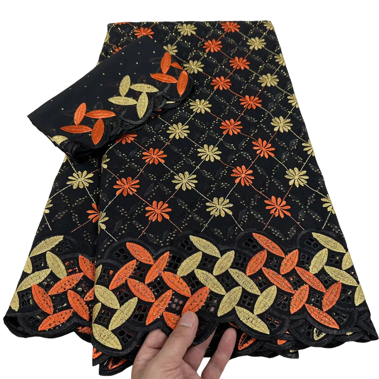 

Черная кружевная ткань из 100% хлопка, высокое качество, 5 + 2 комплекта, нигерийская швейцарская вуаль, кружевная ткань с цветами для шитья женских вечерних платьев