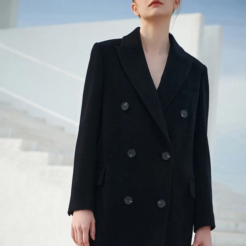 New Mid-length Cotton-padded Thickened Woolen Coat for Autumn Winter A Retro Petite Suit and Woolen Overcoat with Feminine Charm