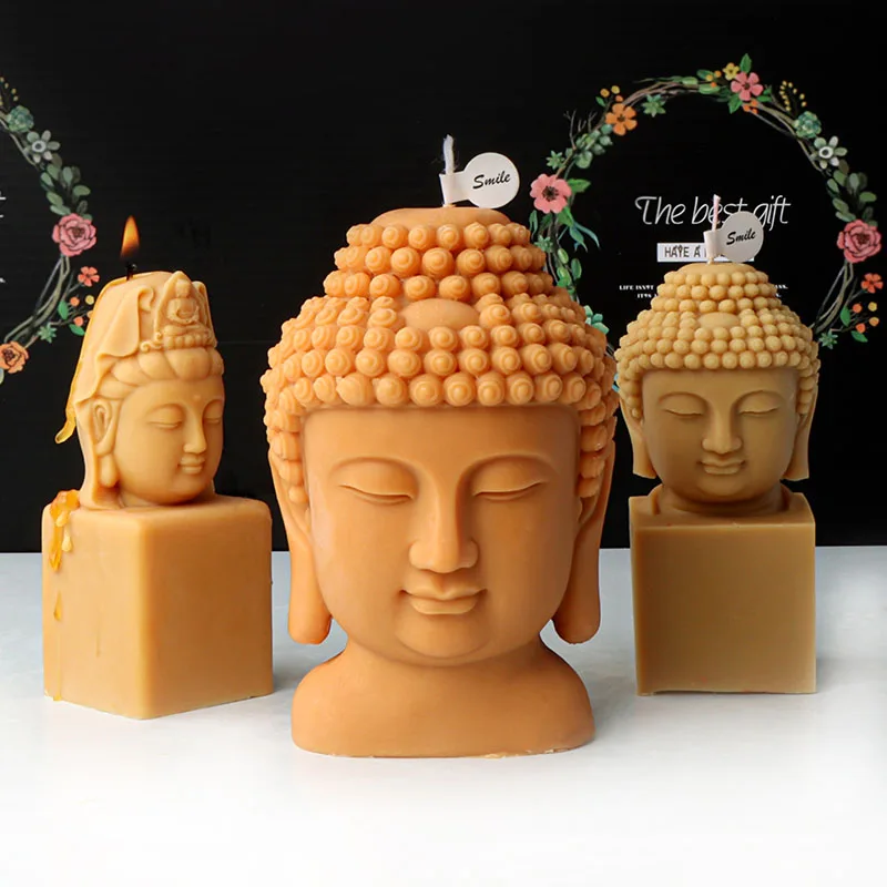 3D Buddha Maitreya Bust Portrait Candle Silicone Mold Buddha Head Sculpture Abstract Art Candle Making Plaster Resin Mould Decor